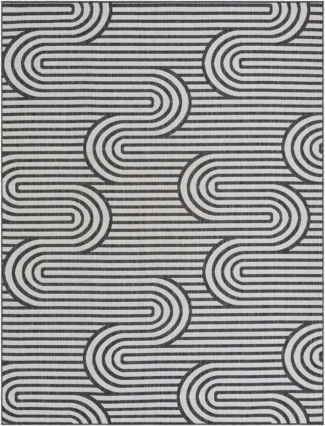 Black and White 9' x 12' Outdoor Modern Rectangle Area Rug Weather Resistant for Patio, Deck, Terrace, Balcony, Porch 100% Polypropylene Modern Outside Carpet for Sale at Rug Engine
