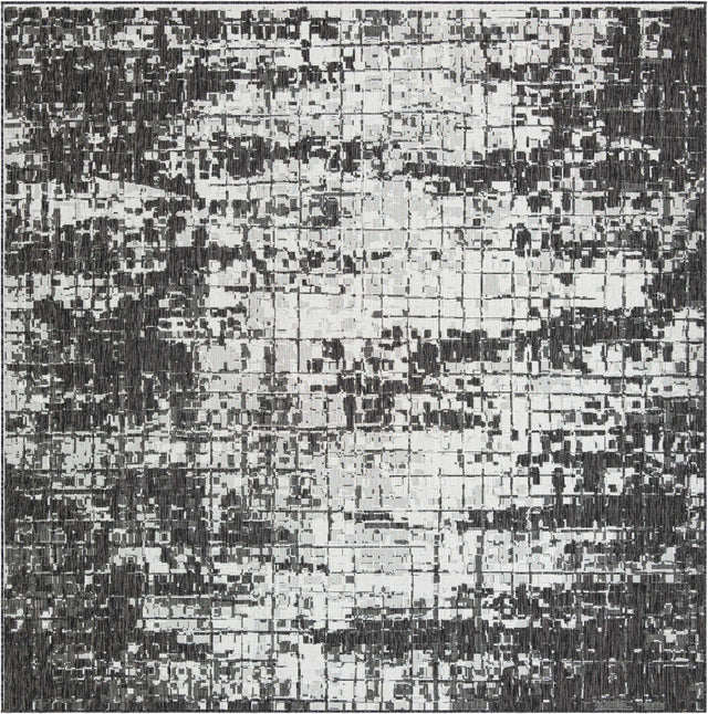 Black and White 10' x 10' Outdoor Modern Square Area Rug Weather Resistant for Patio, Deck, Terrace, Balcony, Porch 100% Polypropylene Modern Outside Carpet for Sale at Rug Engine