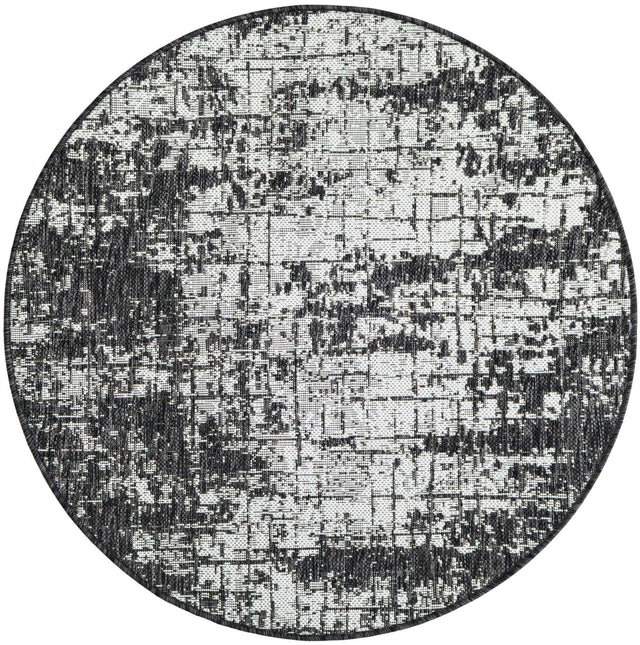 Black and White 3' 1 x 3' 1 Outdoor Modern Round Area Rug Weather Resistant for Patio, Deck, Terrace, Balcony, Porch 100% Polypropylene Modern Outside Carpet for Sale at Rug Engine