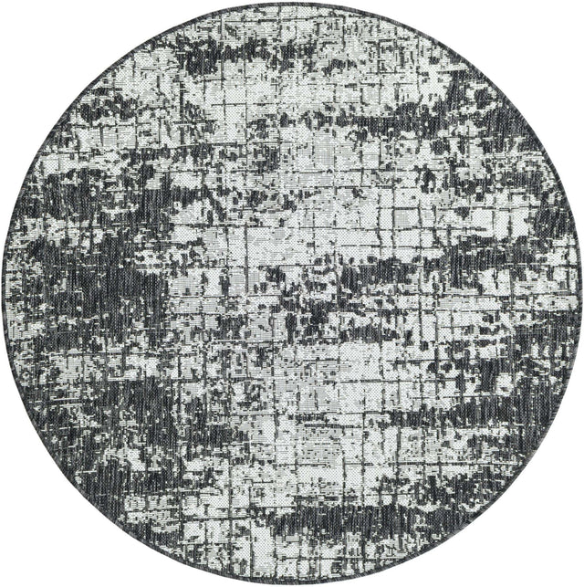 Black and White 4' 1 x 4' 1 Outdoor Modern Round Area Rug Weather Resistant for Patio, Deck, Terrace, Balcony, Porch 100% Polypropylene Modern Outside Carpet for Sale at Rug Engine