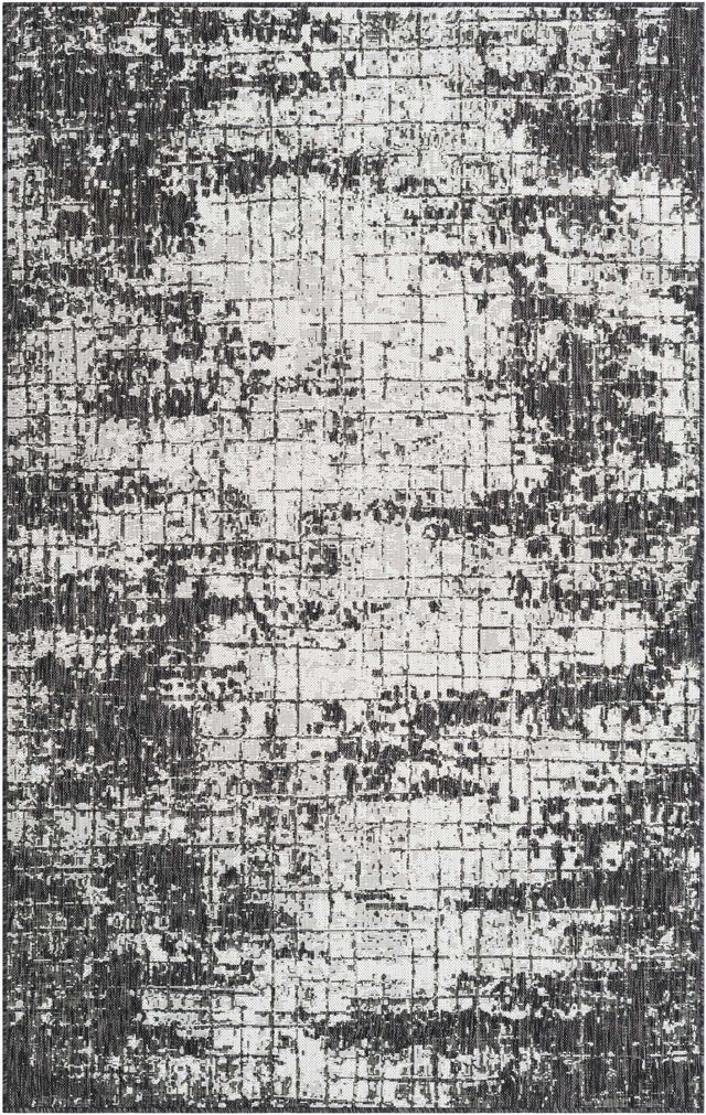 Black and White 5' 3 x 8' Outdoor Modern Rectangle Area Rug Weather Resistant for Patio, Deck, Terrace, Balcony, Porch 100% Polypropylene Modern Outside Carpet for Sale at Rug Engine