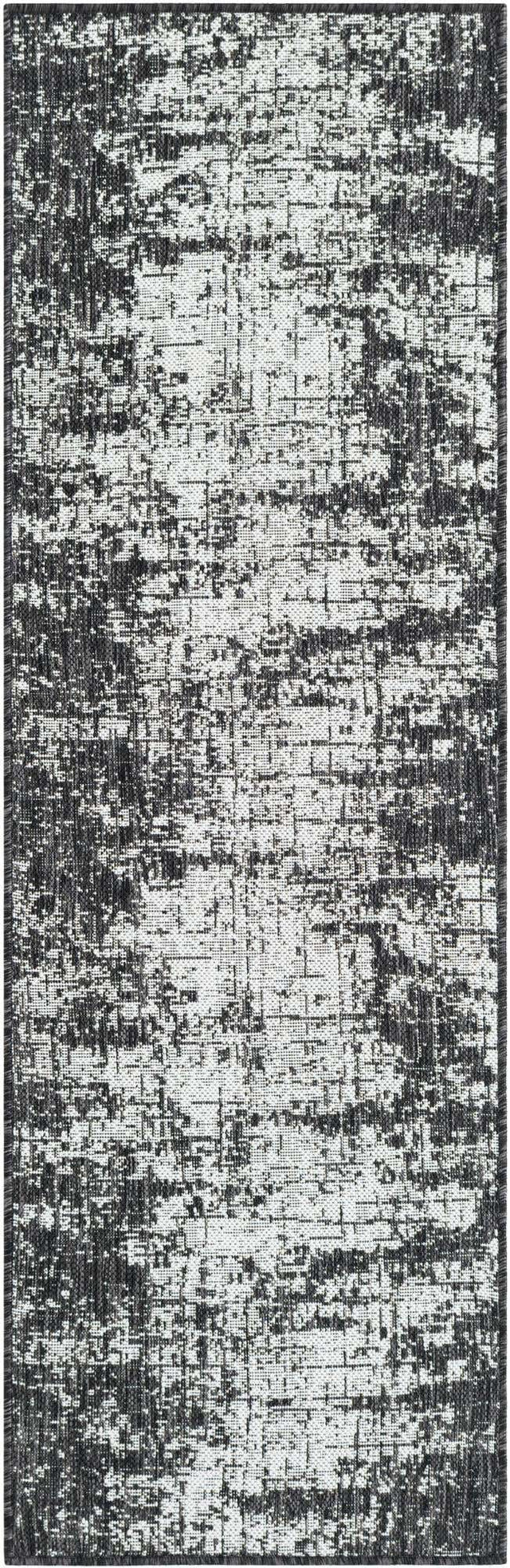 Black and White 2' x 6' 1 Outdoor Modern Runner Area Rug Weather Resistant for Patio, Deck, Terrace, Balcony, Porch 100% Polypropylene Modern Outside Carpet for Sale at Rug Engine