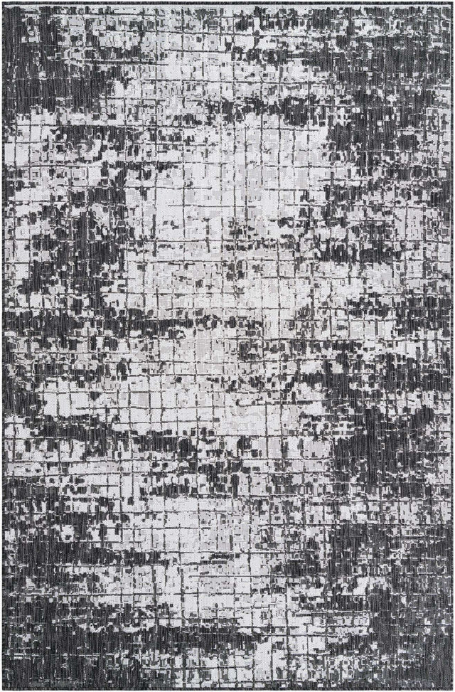 Black and White 6' 1 x 9' Outdoor Modern Rectangle Area Rug Weather Resistant for Patio, Deck, Terrace, Balcony, Porch 100% Polypropylene Modern Outside Carpet for Sale at Rug Engine