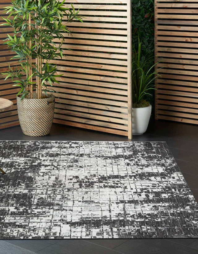 Black and White 12' x 12' Outdoor Modern Square Area Rug Weather Resistant for Patio, Deck, Terrace, Balcony, Porch 100% Polypropylene Modern Outside Carpet for Sale at Rug Engine