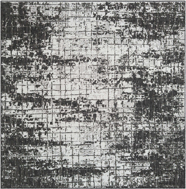 Black and White 7' 10 x 7' 10 Outdoor Modern Square Area Rug Weather Resistant for Patio, Deck, Terrace, Balcony, Porch 100% Polypropylene Modern Outside Carpet for Sale at Rug Engine