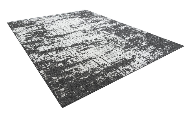 Black and White 9' x 12' Outdoor Modern Rectangle Area Rug Weather Resistant for Patio, Deck, Terrace, Balcony, Porch 100% Polypropylene Modern Outside Carpet for Sale at Rug Engine