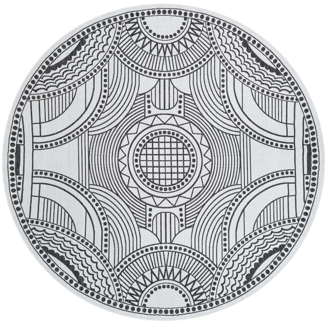 White and Black 10' x 10' Outdoor Traditional Round Area Rug Weather Resistant for Patio, Deck, Terrace, Balcony, Porch Classical Design Outside Carpet for Sale at Rug Engine