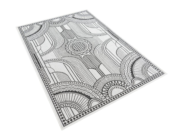 White and Black 4' 1 x 6' 1 Outdoor Traditional Rectangle Area Rug Weather Resistant for Patio, Deck, Terrace, Balcony, Porch Classical Design Outside Carpet for Sale at Rug Engine