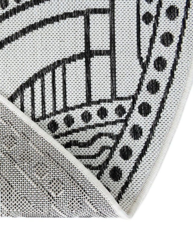 White and Black 12' x 12' Outdoor Traditional Round Area Rug Weather Resistant for Patio, Deck, Terrace, Balcony, Porch Classical Design Outside Carpet for Sale at Rug Engine