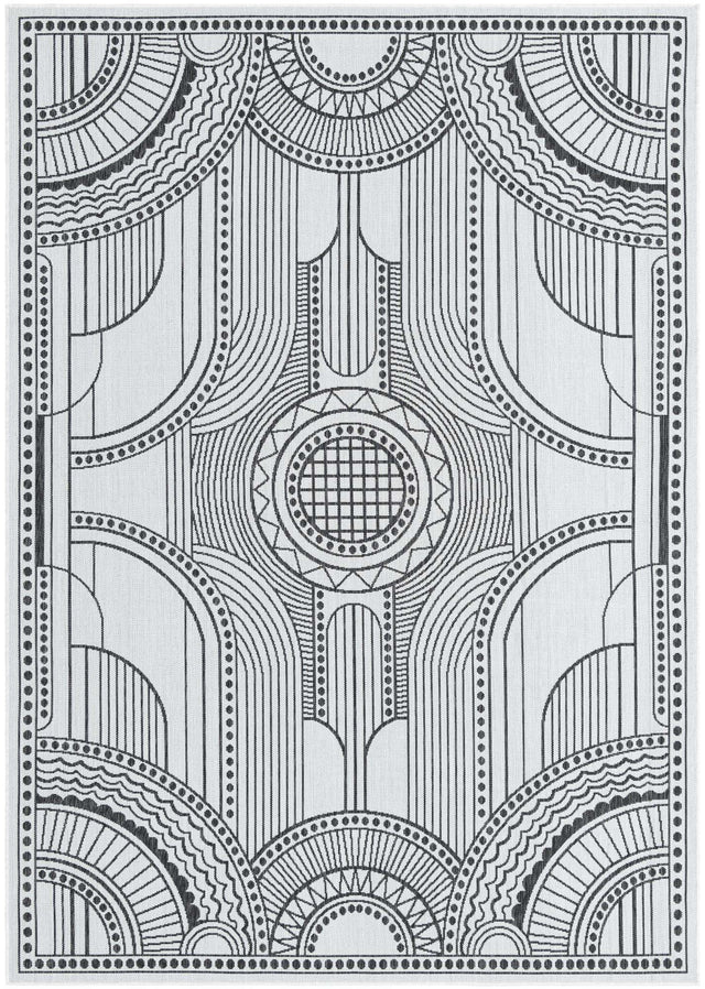 White and Black 7' 1 x 10' Outdoor Traditional Rectangle Area Rug Weather Resistant for Patio, Deck, Terrace, Balcony, Porch Classical Design Outside Carpet for Sale at Rug Engine