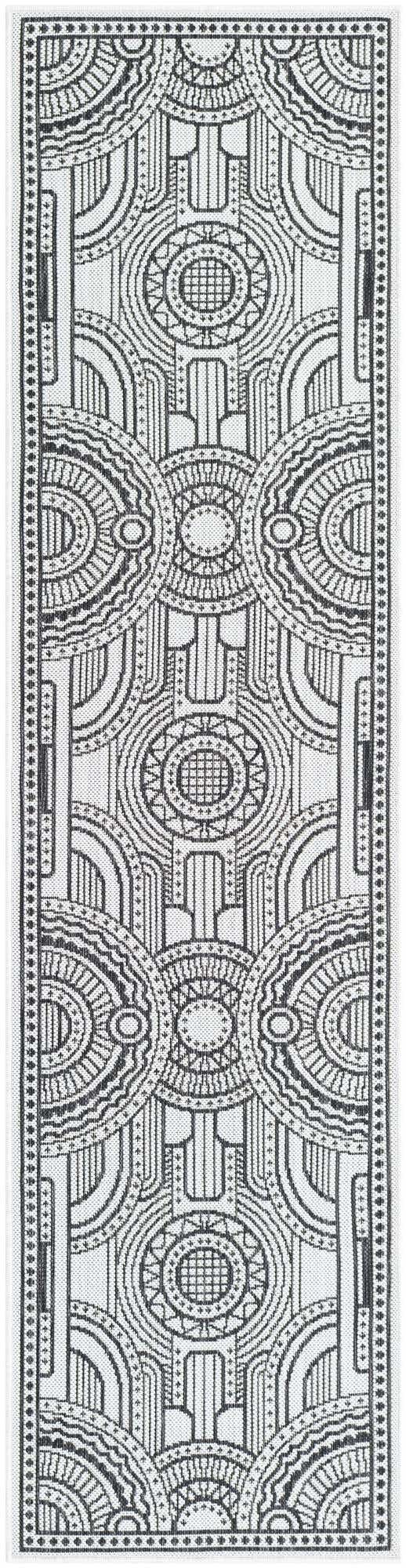 White and Black 2' x 8' Outdoor Traditional Runner Area Rug Weather Resistant for Patio, Deck, Terrace, Balcony, Porch Classical Design Outside Carpet for Sale at Rug Engine