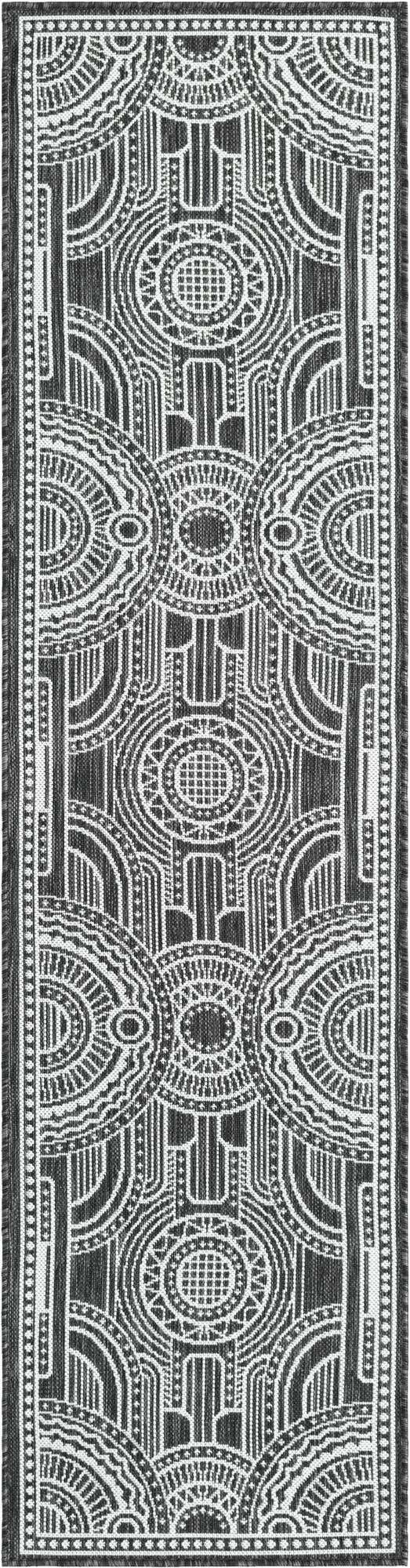 Black and White 2' x 8' Outdoor Traditional Runner Area Rug Weather Resistant for Patio, Deck, Terrace, Balcony, Porch Classical Design Outside Carpet for Sale at Rug Engine