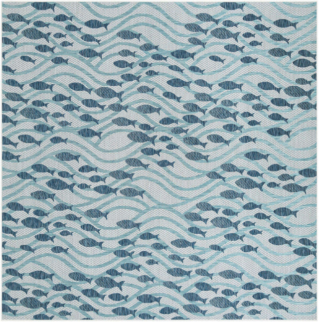 Blue 10' x 10' Outdoor Coastal Square Area Rug Weather Resistant for Patio, Deck, Terrace, Balcony, Porch 100% Polypropylene Coastal Decor Carpet for Sale at Rug Engine