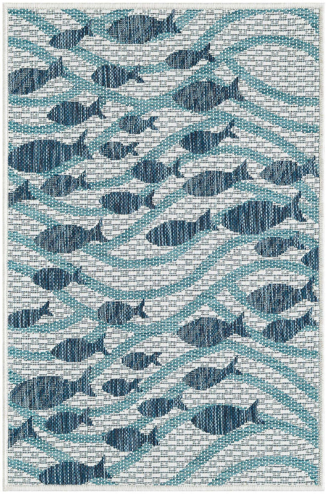 Blue 2' x 3' 1 Outdoor Coastal Rectangle Area Rug Weather Resistant for Patio, Deck, Terrace, Balcony, Porch 100% Polypropylene Coastal Decor Carpet for Sale at Rug Engine