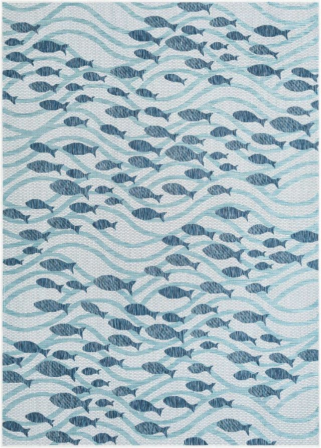 Blue 7' 1 x 10' Outdoor Coastal Rectangle Area Rug Weather Resistant for Patio, Deck, Terrace, Balcony, Porch 100% Polypropylene Coastal Decor Carpet for Sale at Rug Engine