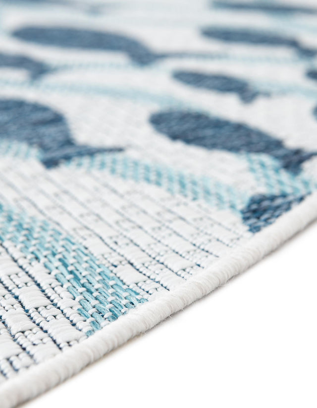 Blue 5' 3 x 5' 3 Outdoor Coastal Round Area Rug Weather Resistant for Patio, Deck, Terrace, Balcony, Porch 100% Polypropylene Coastal Decor Carpet for Sale at Rug Engine