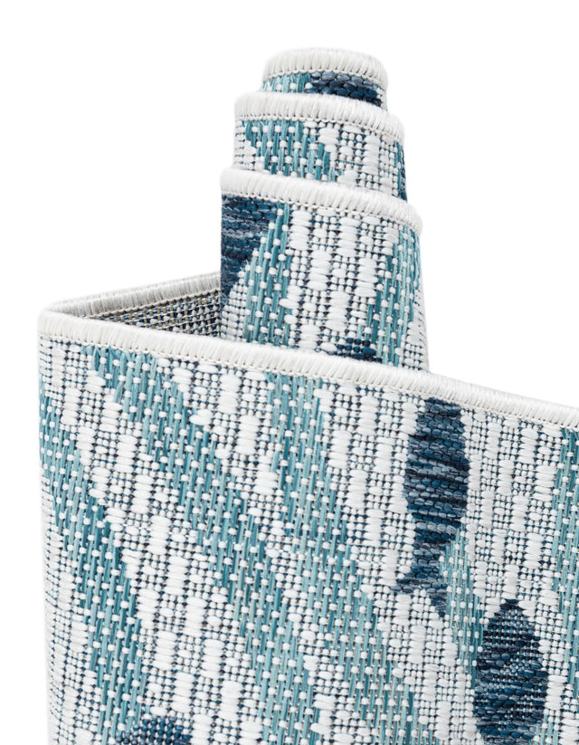 Blue 6' 1 x 6' 1 Outdoor Coastal Round Area Rug Weather Resistant for Patio, Deck, Terrace, Balcony, Porch 100% Polypropylene Coastal Decor Carpet for Sale at Rug Engine