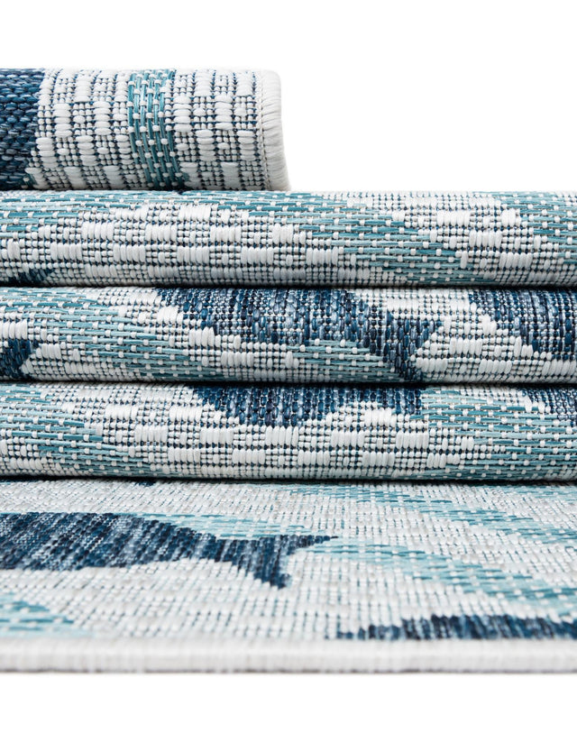Blue 5' 3 x 5' 3 Outdoor Coastal Round Area Rug Weather Resistant for Patio, Deck, Terrace, Balcony, Porch 100% Polypropylene Coastal Decor Carpet for Sale at Rug Engine