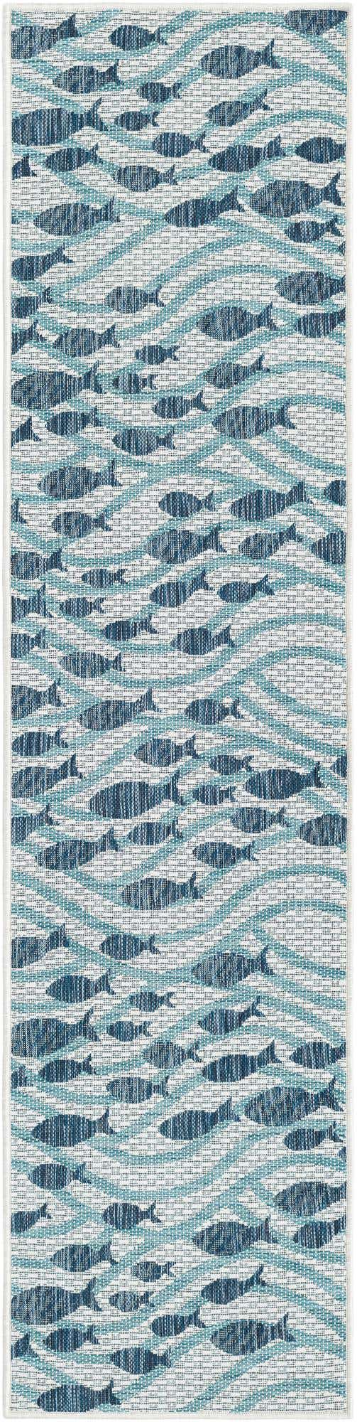 Blue 2' x 8' Outdoor Coastal Runner Area Rug Weather Resistant for Patio, Deck, Terrace, Balcony, Porch 100% Polypropylene Coastal Decor Carpet for Sale at Rug Engine