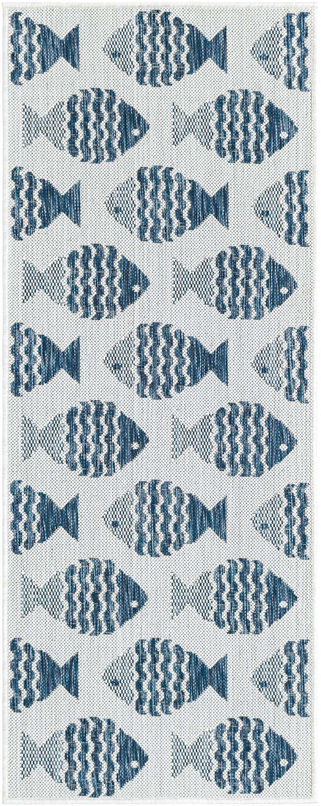 Navy Blue 2' x 5' 3 Outdoor Coastal Runner Area Rug Weather Resistant for Patio, Deck, Terrace, Balcony, Porch 100% Polypropylene Coastal Decor Carpet for Sale at Rug Engine