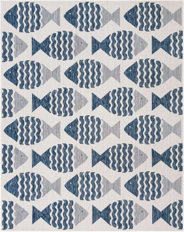 Navy Blue 7' 10 x 10' Outdoor Coastal Rectangle Area Rug Weather Resistant for Patio, Deck, Terrace, Balcony, Porch 100% Polypropylene Coastal Decor Carpet for Sale at Rug Engine
