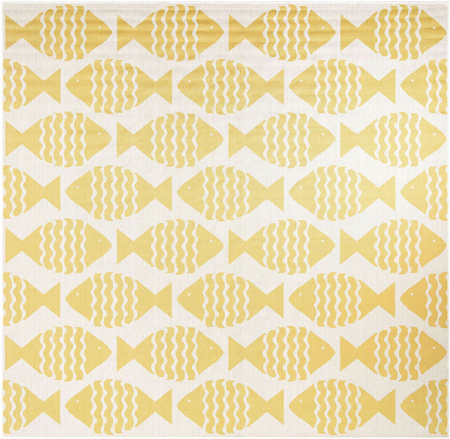 Yellow 10' x 10' Outdoor Coastal Square Area Rug Weather Resistant for Patio, Deck, Terrace, Balcony, Porch 100% Polypropylene Coastal Decor Carpet for Sale at Rug Engine