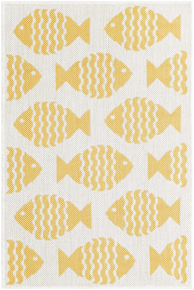 Yellow 2' x 3' 1 Outdoor Coastal Rectangle Area Rug Weather Resistant for Patio, Deck, Terrace, Balcony, Porch 100% Polypropylene Coastal Decor Carpet for Sale at Rug Engine