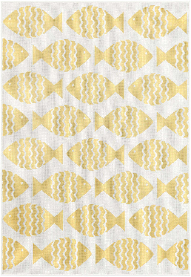 Yellow 4' 1 x 6' 1 Outdoor Coastal Rectangle Area Rug Weather Resistant for Patio, Deck, Terrace, Balcony, Porch 100% Polypropylene Coastal Decor Carpet for Sale at Rug Engine