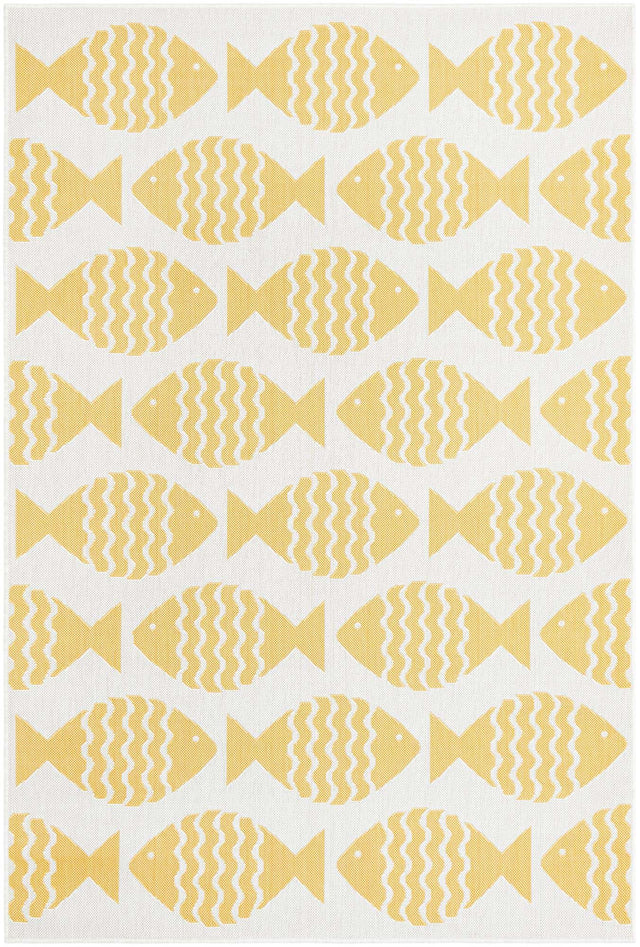 Yellow 5' 3 x 8' Outdoor Coastal Rectangle Area Rug Weather Resistant for Patio, Deck, Terrace, Balcony, Porch 100% Polypropylene Coastal Decor Carpet for Sale at Rug Engine