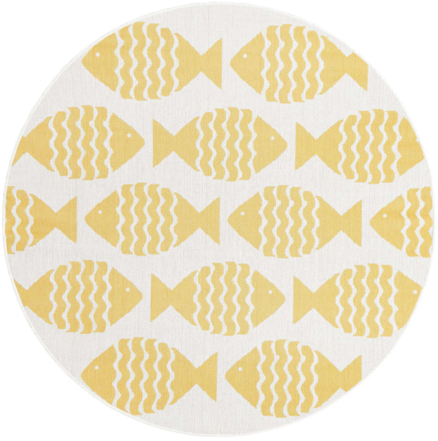 Yellow 6' 1 x 6' 1 Outdoor Coastal Round Area Rug Weather Resistant for Patio, Deck, Terrace, Balcony, Porch 100% Polypropylene Coastal Decor Carpet for Sale at Rug Engine