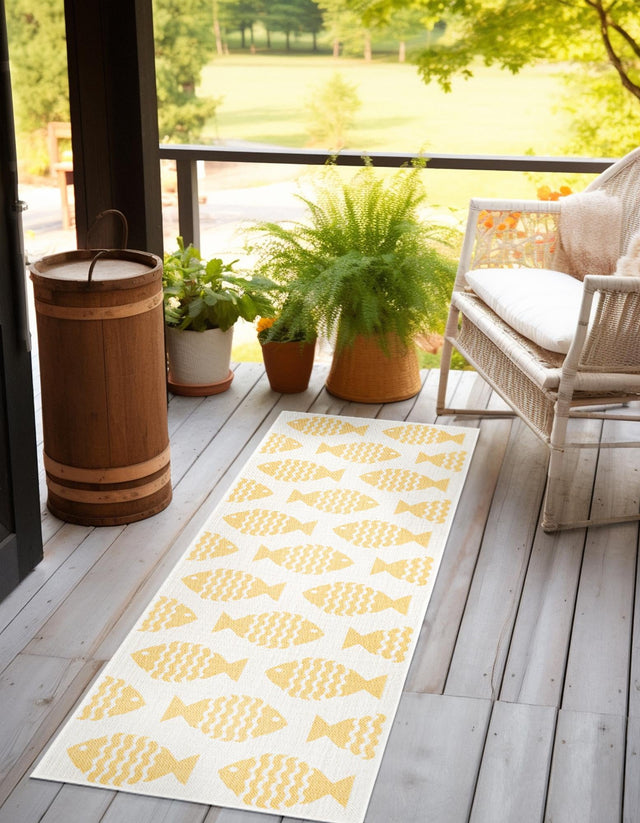 Yellow 2' x 8' Outdoor Coastal Runner Area Rug Weather Resistant for Patio, Deck, Terrace, Balcony, Porch 100% Polypropylene Coastal Decor Carpet for Sale at Rug Engine