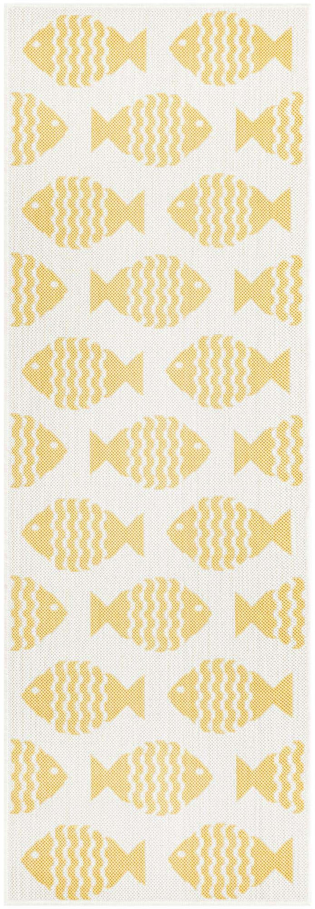 Yellow 2' x 6' 1 Outdoor Coastal Runner Area Rug Weather Resistant for Patio, Deck, Terrace, Balcony, Porch 100% Polypropylene Coastal Decor Carpet for Sale at Rug Engine