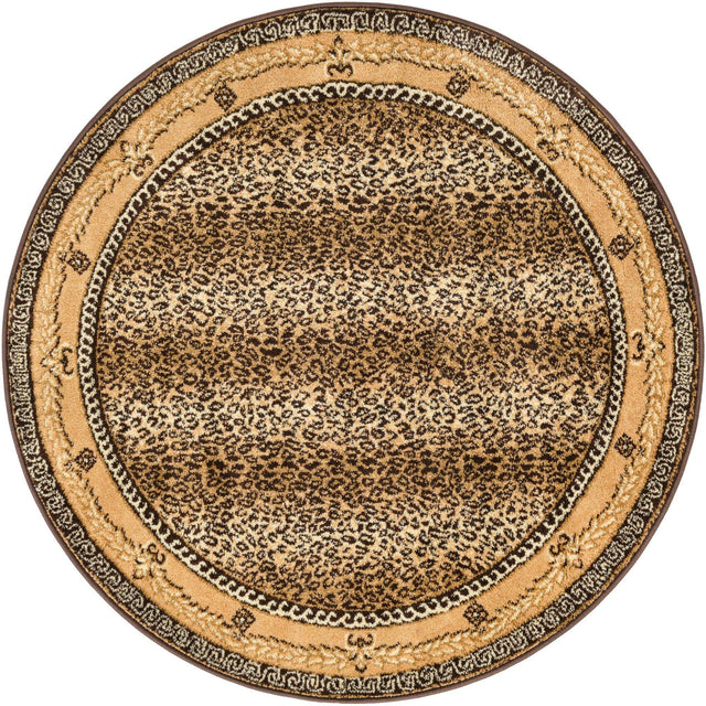 Brown 4' 1 x 4' 1 Wildlife Round Area Rug Animal Print Safari Jungle Inspired Carpet for Unique Modern Interior Design for Sale at Rug Engine