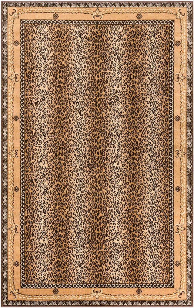 Brown 5' 3 x 8' Wildlife Rectangle Area Rug Animal Print Safari Jungle Inspired Carpet for Unique Modern Interior Design for Sale at Rug Engine
