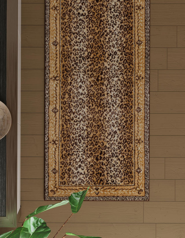 Brown 2' 7 x 10' Wildlife Runner Area Rug Animal Print Safari Jungle Inspired Carpet for Unique Modern Interior Design for Sale at Rug Engine