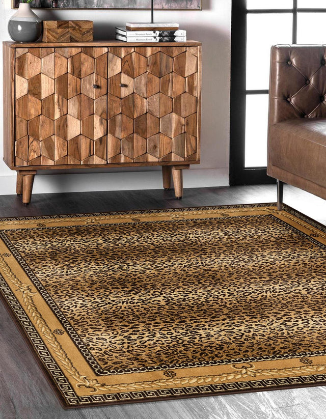 Brown 12' x 12' Wildlife Square Area Rug Animal Print Safari Jungle Inspired Carpet for Unique Modern Interior Design for Sale at Rug Engine