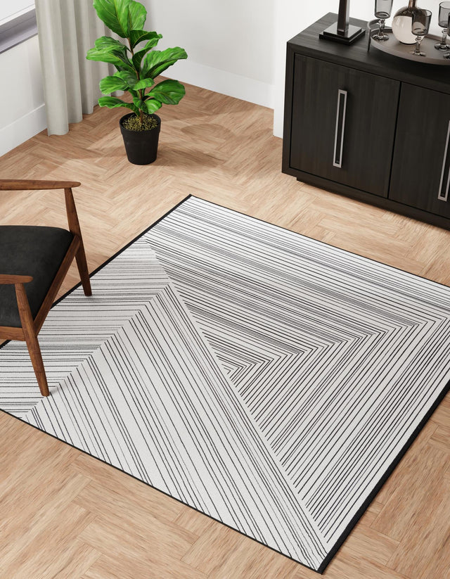 Black and White 10' x 10' Milano Square Area Rug 100% Polyester with Cotton Backing Modern Contemporary Carpet for Home Decor Interior Design for Sale at Rug Engine