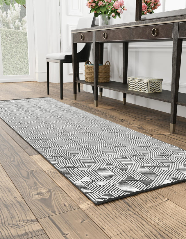 Black and White 2' x 6' 1 Milano Runner Area Rug 100% Polyester with Cotton Backing Modern Contemporary Carpet for Home Decor Interior Design for Sale at Rug Engine