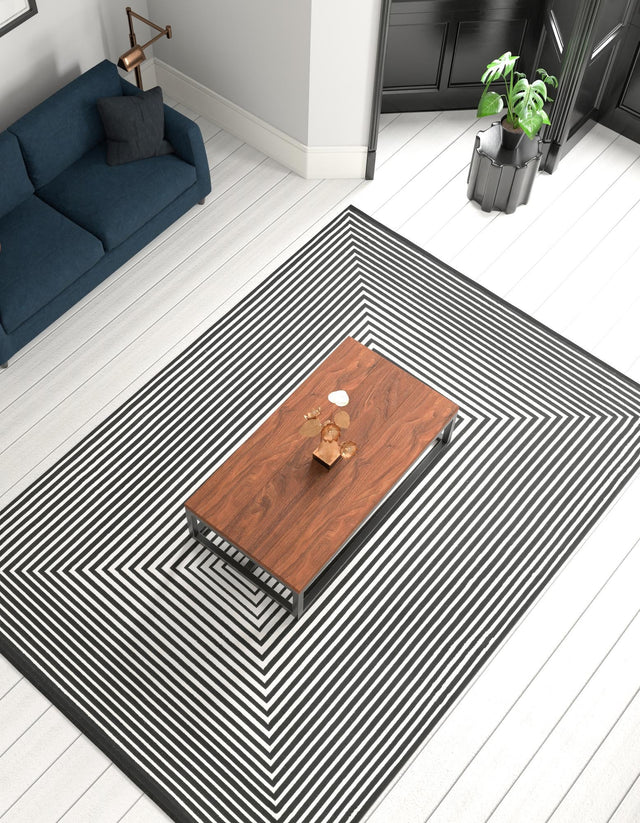 Black and White 9' x 12' Milano Rectangle Area Rug 100% Polyester with Cotton Backing Modern Contemporary Carpet for Home Decor Interior Design for Sale at Rug Engine