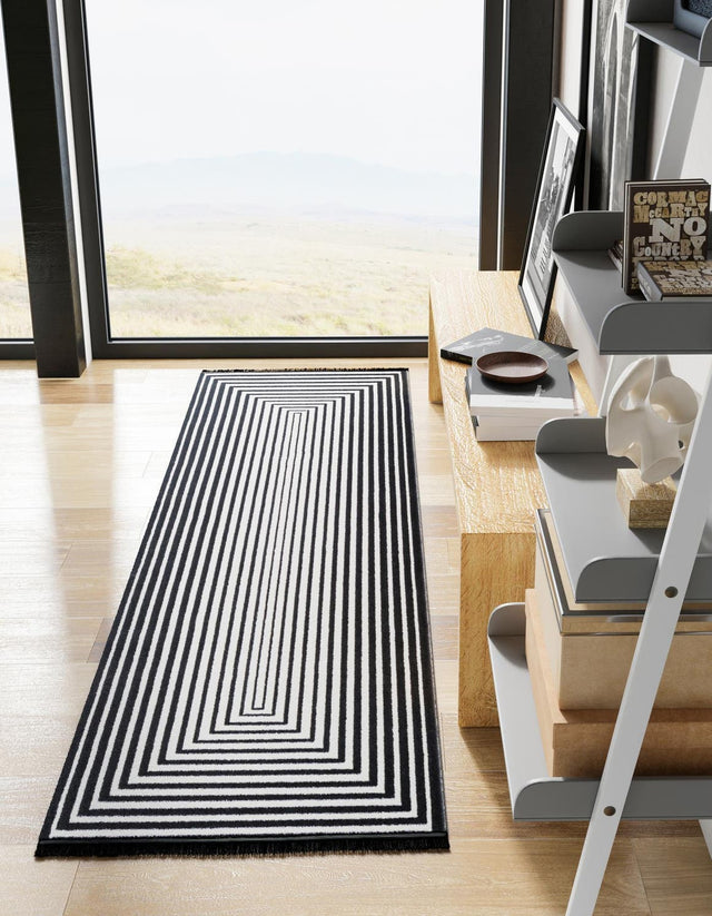 Black and White 2' x 6' 1 Milano Runner Area Rug 100% Polyester with Cotton Backing Modern Contemporary Carpet for Home Decor Interior Design for Sale at Rug Engine