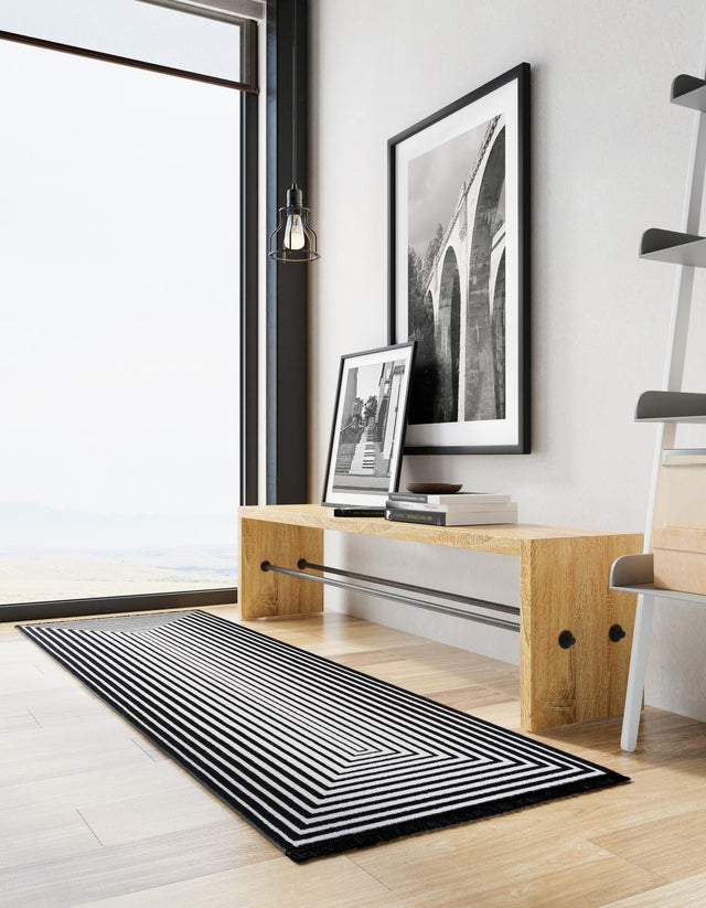 Black and White 2' x 6' 1 Milano Runner Area Rug 100% Polyester with Cotton Backing Modern Contemporary Carpet for Home Decor Interior Design for Sale at Rug Engine