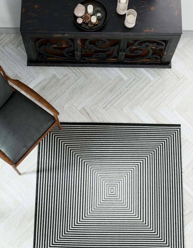 Black and White 10' x 10' Milano Square Area Rug 100% Polyester with Cotton Backing Modern Contemporary Carpet for Home Decor Interior Design for Sale at Rug Engine