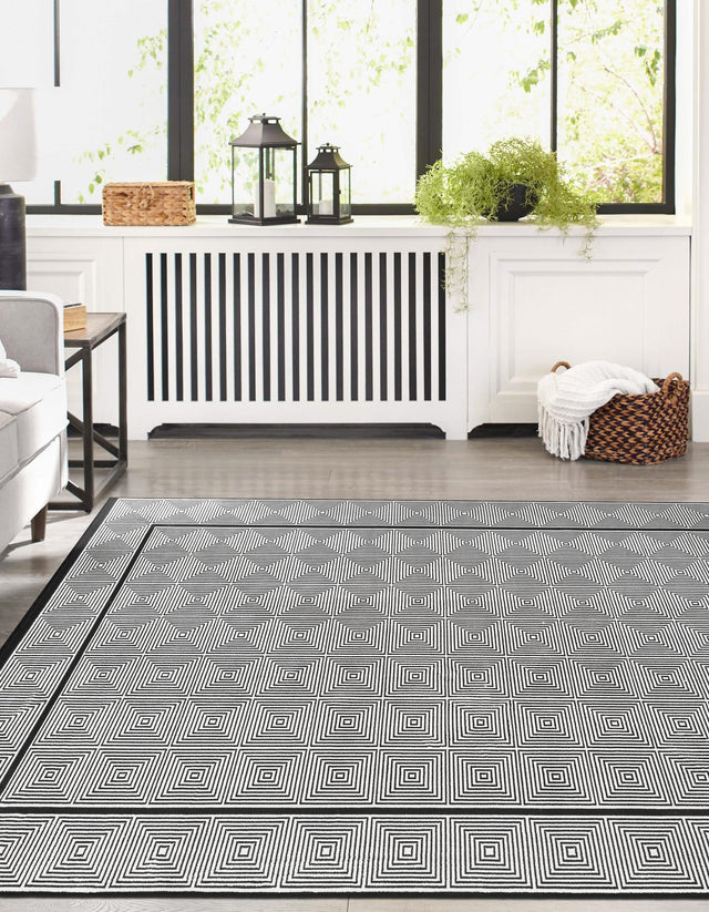 Black and White 5' 3 x 8' Milano Rectangle Area Rug 100% Polyester with Cotton Backing Modern Contemporary Carpet for Home Decor Interior Design for Sale at Rug Engine