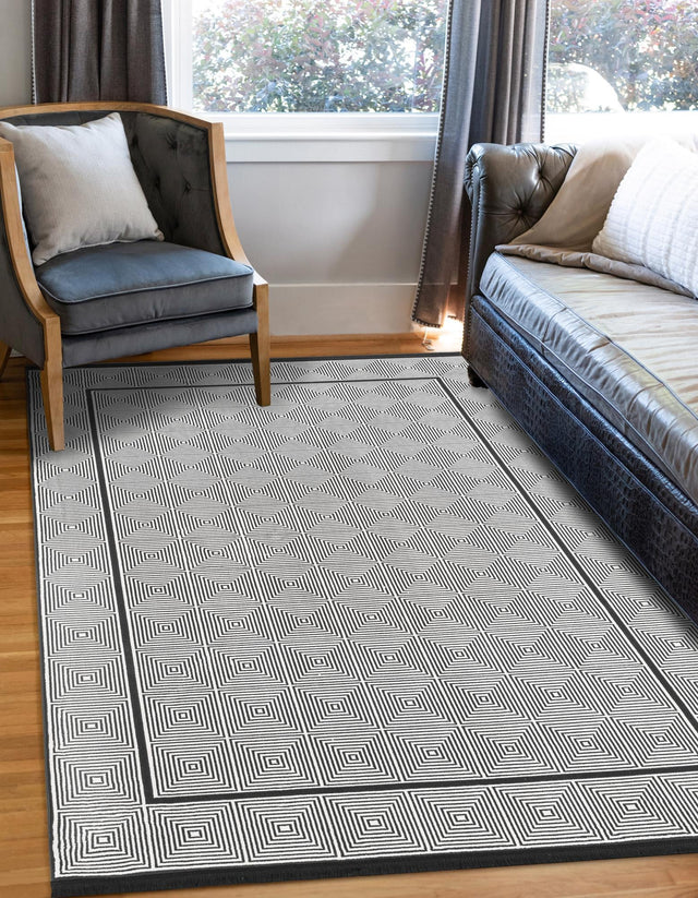 Black and White 5' 3 x 8' Milano Rectangle Area Rug 100% Polyester with Cotton Backing Modern Contemporary Carpet for Home Decor Interior Design for Sale at Rug Engine