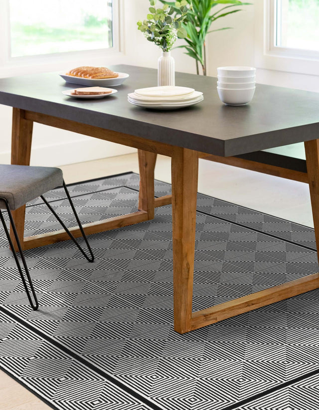 Black and White 10' x 14' 1 Milano Rectangle Area Rug 100% Polyester with Cotton Backing Modern Contemporary Carpet for Home Decor Interior Design for Sale at Rug Engine