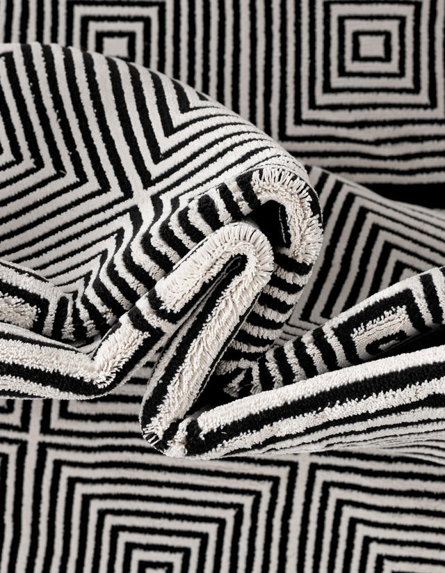Black and White 2' x 8' Milano Runner Area Rug 100% Polyester with Cotton Backing Modern Contemporary Carpet for Home Decor Interior Design for Sale at Rug Engine
