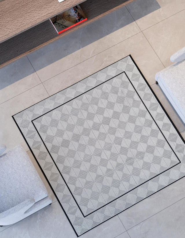 Black and White 10' x 10' Milano Square Area Rug 100% Polyester with Cotton Backing Modern Contemporary Carpet for Home Decor Interior Design for Sale at Rug Engine