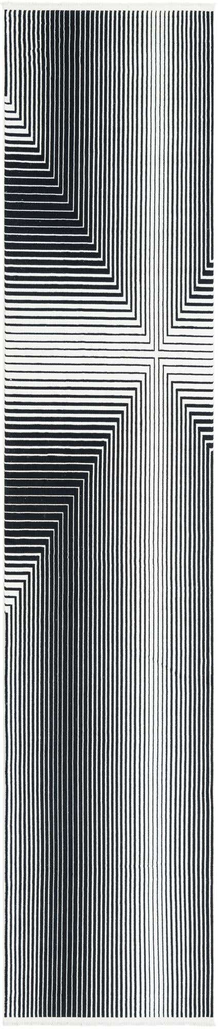 Black and White 2' 7 x 12' Milano Runner Area Rug 100% Polyester with Cotton Backing Modern Contemporary Carpet for Home Decor Interior Design for Sale at Rug Engine