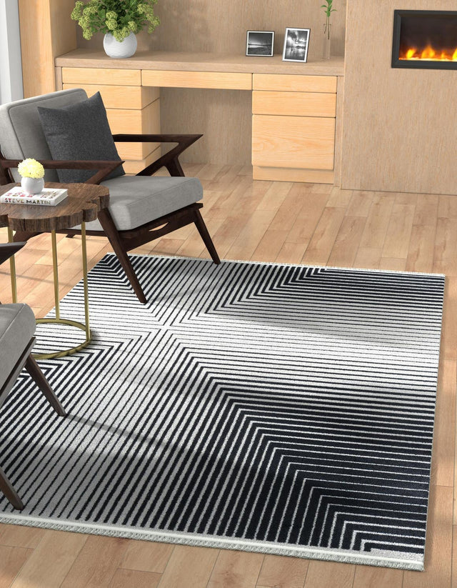 Black and White 9' x 12' Milano Rectangle Area Rug 100% Polyester with Cotton Backing Modern Contemporary Carpet for Home Decor Interior Design for Sale at Rug Engine