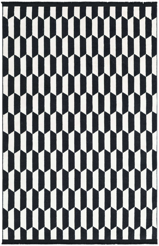 Black and White 4' 1 x 6' 1 Milano Rectangle Area Rug 100% Polyester with Cotton Backing Modern Contemporary Carpet for Home Decor Interior Design for Sale at Rug Engine